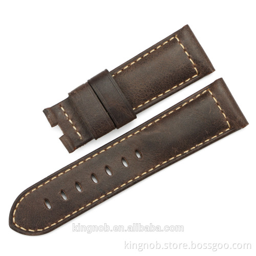 24mm Deployment Clasp Dark Brown Retro Genuine Leather Watch Strap